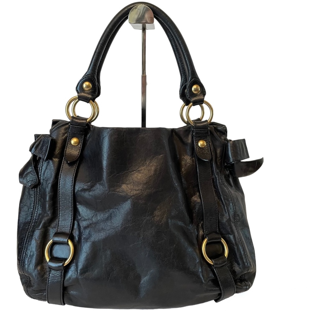 Miu Miu Black Leather Bow Bag Shoulder Hobo Made in Italy